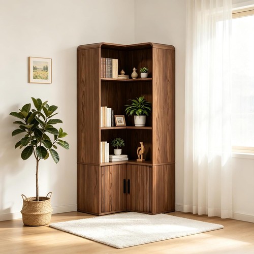 Shaped walnut corner tall - l,